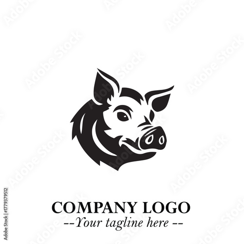Head of Pig Logo Symbol in Black on the White Background with Simple Modern Animal Design
