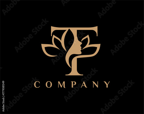 Letter T Beauty Face Lotus Flower Logo Design