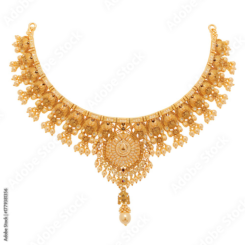 This Stunning Gold Necklace Features Detailed Craftsmanship With Floral Patte...