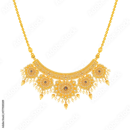 This Stunning Gold Necklace Features Detailed Craftsmanship With Floral Patte...