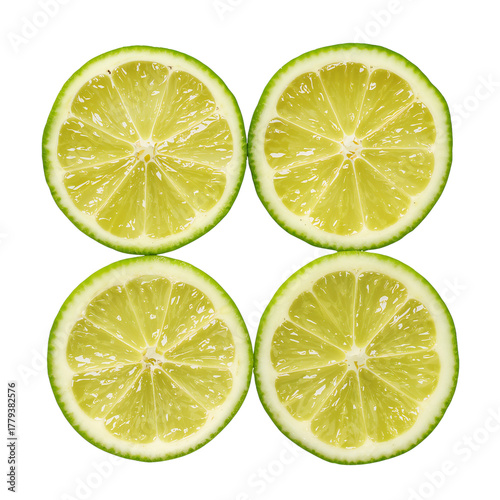 Freshly Sliced Limes Arranged Neatly on a White Background