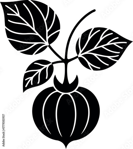 Black silhouette fruit plant leaves