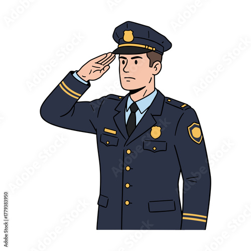 Male Police Officer Saluting Uniformed Man in Dark Blue Jacket Badge and Hat Standing Outdoors During Daytime