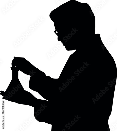 Black silhouette scientist holding beaker chemist laboratory