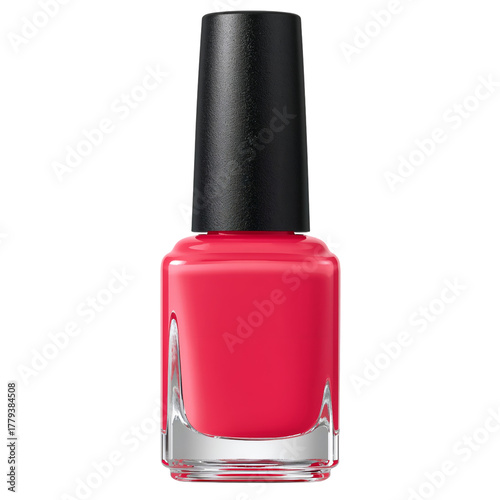 Bright Pink Nail Polish in a Clear Glass Bottle With a Black Cap on a Simple ...