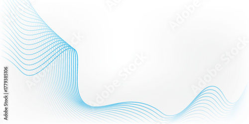 Abstract blue smooth waves on white background. dynamic art simple geometric space good soft modern concept light old nice flowing