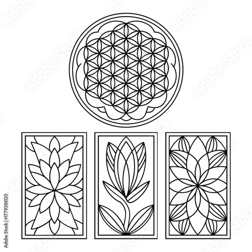 Sacred geometry flower of life and lotus panel design
