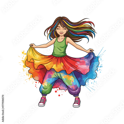 Watercolor Girl Hip Hop Beanie Colorful Skirt Art