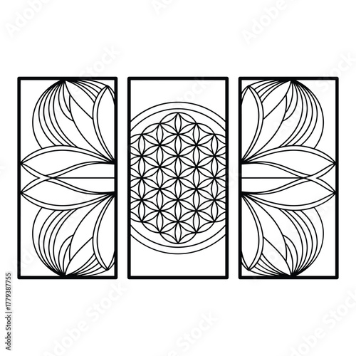 Sacred geometry flower of life and lotus panel design