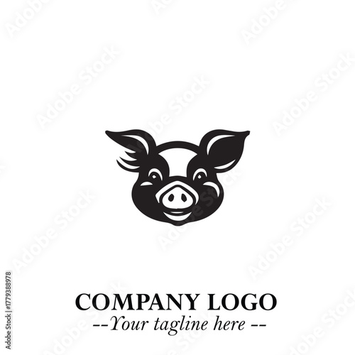 Head of Pig Logo Symbol in Black on the White Background with Simple Modern Animal Design