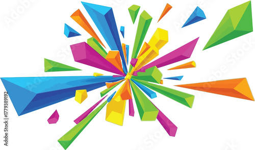 Abstract geometric shapes exploding outward in vibrant colors on a soft background