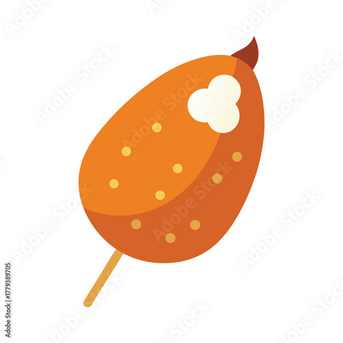 Fried food on a stick icon with cheese, corn dog style snack