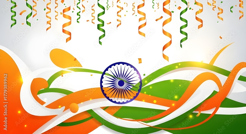 Obraz premium Celebrating India's Independence Day with a vibrant and festive design showcasing the national colors, perfect for patriotic promotions and digital celebrations