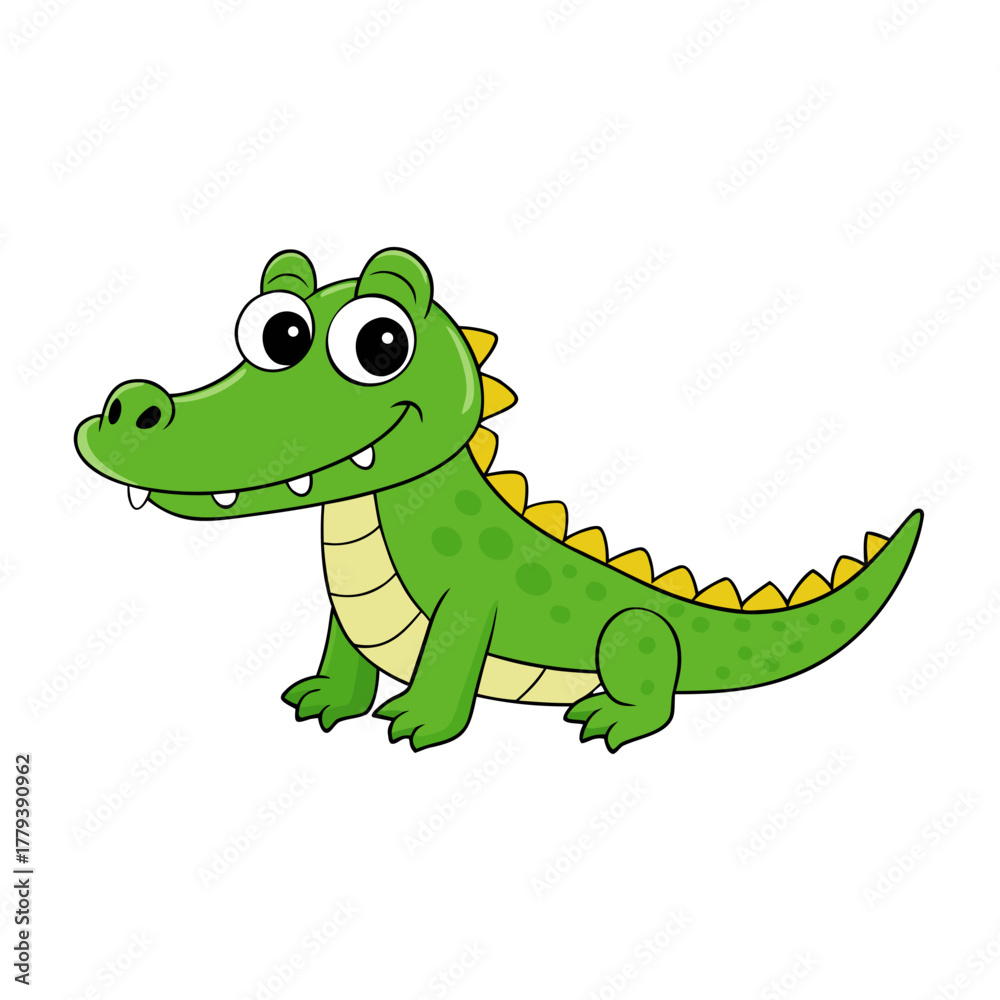 Fototapeta premium A cute cartoon green alligator with big eyes smiling happily