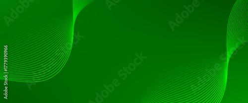 Bright green abstract background with curved light lines forming a dynamic wave. Suitable for business, technology, or eco-friendly concepts.