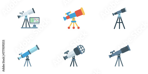 Telescope Icons Set on Tripods