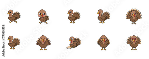 Turkey Cartoon Illustrations Set