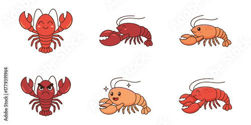 Lobster Cartoon Illustrations Set