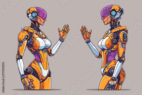 Futuristic Female Robot Character in Two Poses for Concept Art