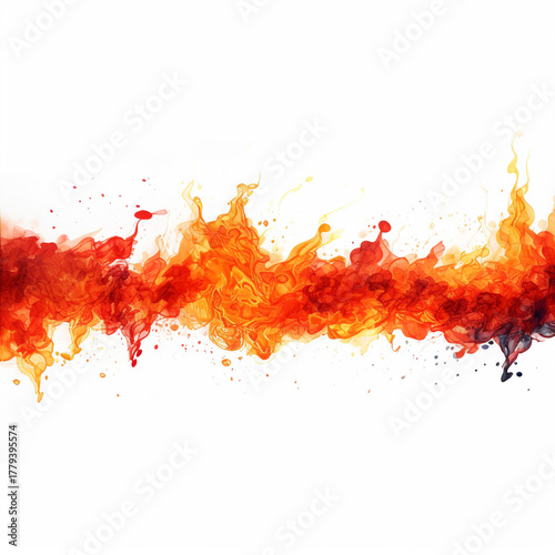 long streak of fire on a white background, flame, burn, heat, hot, burning, orange, flames, danger, light, energy, fireplace, blaze.