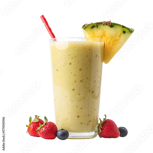 Fresh Tropical Smoothie With Pineapple and Berries Served in Clear Glass