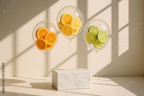 Balloons with Citrus Slices on Pedestal