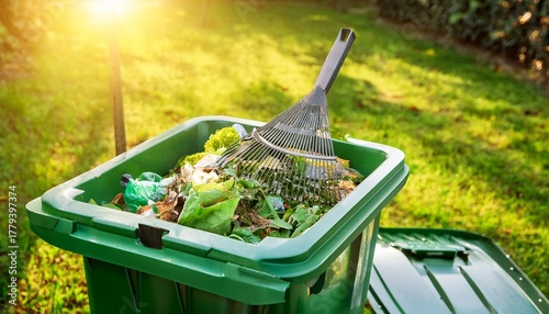 green garden waste in bin during spring garden cleaning spring garden waste green bin cleaning compost recycle
