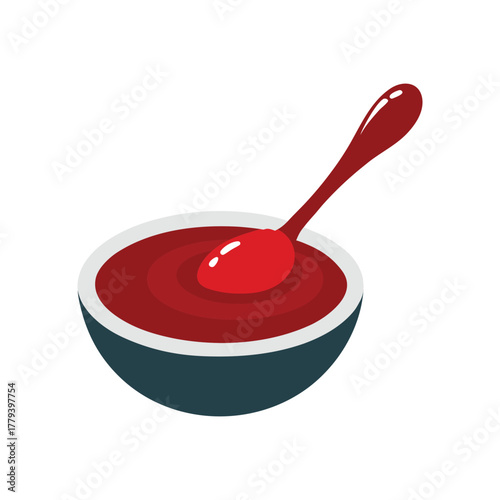 Red sauce bowl with spoon simple flat vector graphic design art