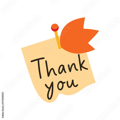 Thank you message on a pinned sticky note with a little orange flag