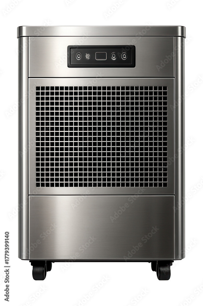 Fototapeta premium High-capacity industrial dehumidifier in stainless steel, ideal for warehouses.