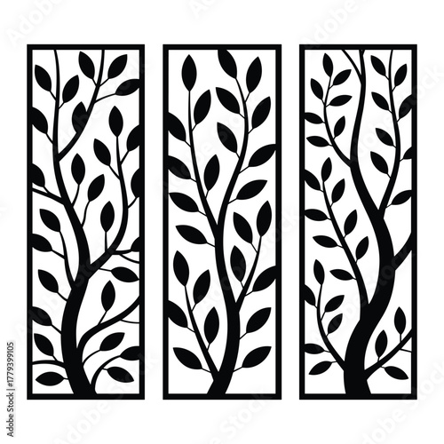 Nature branch tree and leaf decorative wall screen design elements