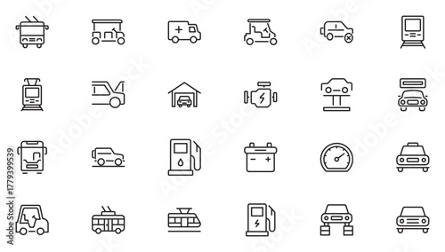 Cars and  Automobiles line icon set. Car service and garage.car, auto, automobile icon. Car service icon set. Thin outline icons pack. Vector illustration