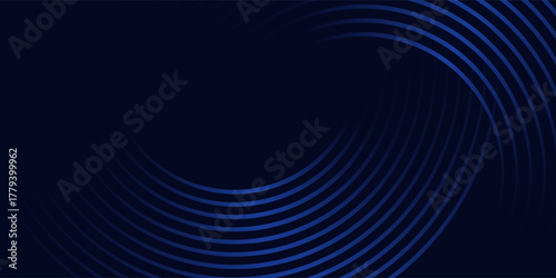 Blue abstract background with spiral circle lines, technology futuristic template. Vector illustration.