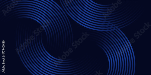 Blue abstract background with spiral circle lines, technology futuristic template. Vector illustration.