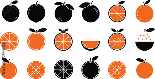orange, fruit, citrus, slice, juice, silhouette, vector, icon, food, fresh, healthy, cad, drawing, flat, illustration
