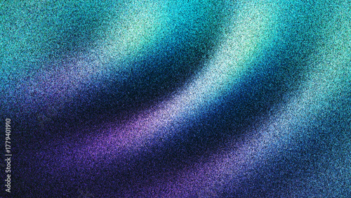 Dreamlike grainy gradient with turquoise violet tones created from thousands of individual dots. Deep gradient with grainy light waves creates fluid sense of depth and color for modern design projects