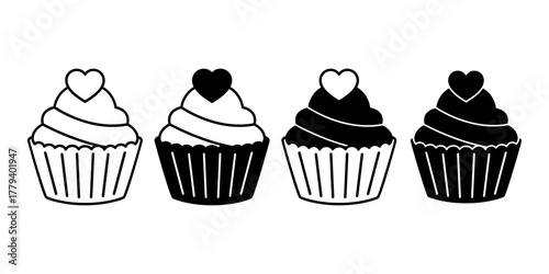 Cupcake Valentine Black Icon Bundle for Romantic Celebration Design