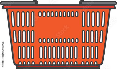 オレンジ色の買い物かごのイラスト（ショッピング・日用品・フラットデザイン）