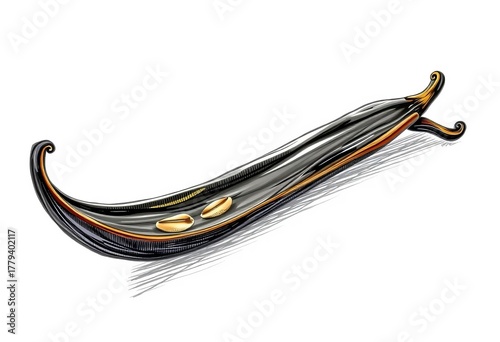 Wallpaper Mural A single vanilla bean, sketched with visible texture, showing detail of seeds and pod,  baking,  culinary Torontodigital.ca