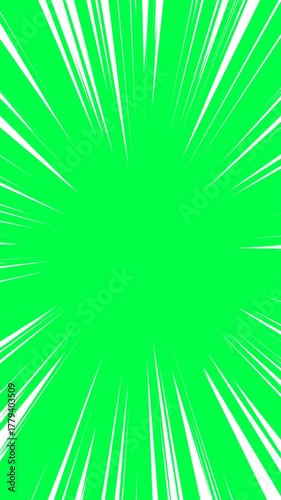 White cartoon comic speed vertical radial lines abstract animation with green screen background
