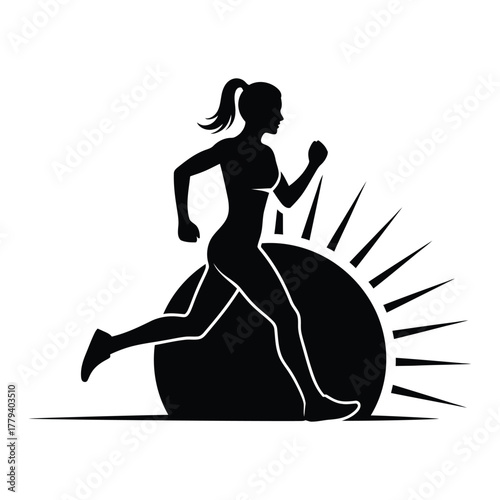 Runner silhouette with sunburst background graphic