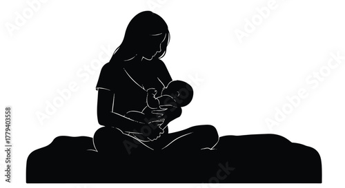 Silhouette of a Mother Breastfeeding Her Baby A Tender Moment of Nurturing