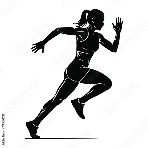 Runner woman sprinting side view silhouette