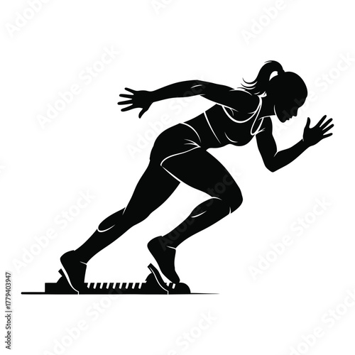 Runner silhouette starting from starting block position