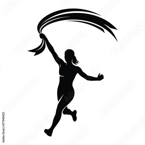 Runner silhouette holding flowing ribbon banner overhead