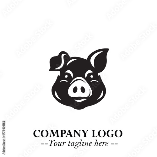 Head of Pig Logo Symbol in Black on the White Background with Simple Modern Animal Design