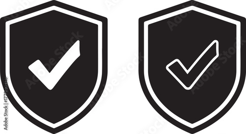 Black shield icons with white check marks security protection