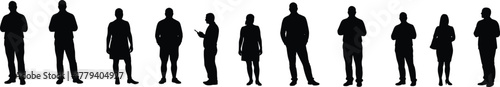 People, Group, Crowd, Human, Person, Figure, Male, Female, Standing, Pose, Social, Diverse, Silhouette, Vector, Illustration