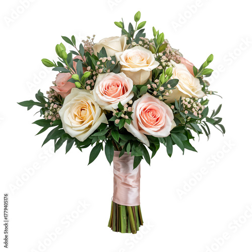 Beautiful Bouquet of Pink and Cream Roses Arranged With Greenery for a Specia...