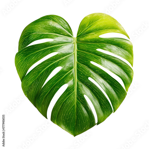 Lush Green Monstera Leaf With Water Droplets in Natural Setting During Daylight.